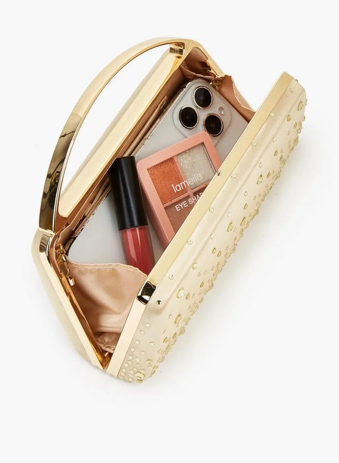 Flora Bella By Shoexpress GOLD Crystal Clutch With Detachable Shoulder Chain Strap Ramadan Collection for Women | Best Price UAE